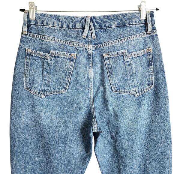 GOOD AMERICAN Good Vintage High Rise Straight Leg Jeans Size 6 Indigo Distressed - Picture 6 of 12